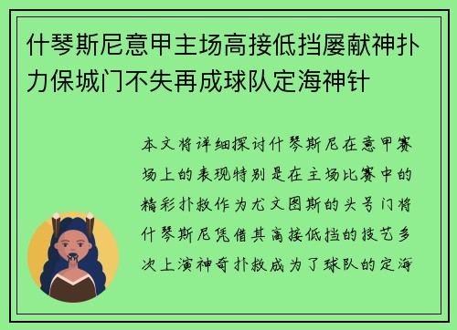 什琴斯尼意甲主场高接低挡屡献神扑力保城门不失再成球队定海神针